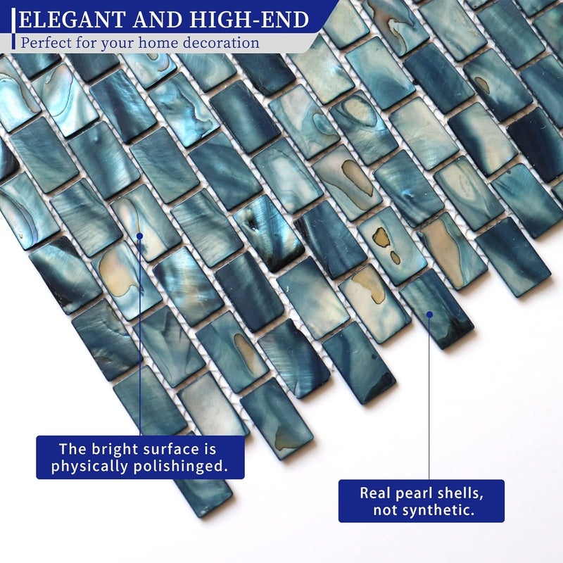 Mop Mother of Pearl Shell Mosaic Mini Brick Backsplash Tile, are Used for Kitchen Backsplashes and Bathroom Wall Tiles, Dark Blue 10 Sheets - Image 3